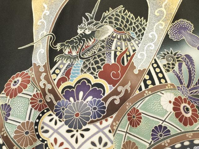 平和屋着物[]お宮参り　男の子　祝着　産着　初着　のしめ　龍　兜　地紙重ね鳳凰笹松文　暈し染め　金銀彩　逸品　DABC5052ma