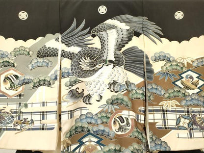 平和屋着物[]お宮参り　男の子　祝着　産着　初着　のしめ　鷹　鷲　松皮菱笹松文　金彩　逸品　DABC5053ma