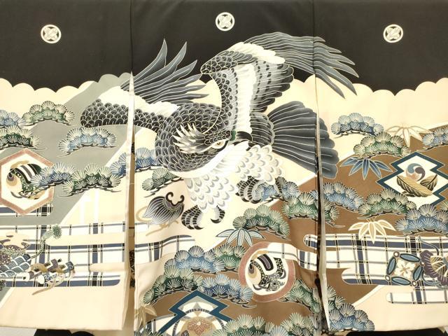 平和屋着物[]お宮参り　男の子　祝着　産着　初着　のしめ　鷹　鷲　松皮菱笹松文　金彩　逸品　DABC5053ma
