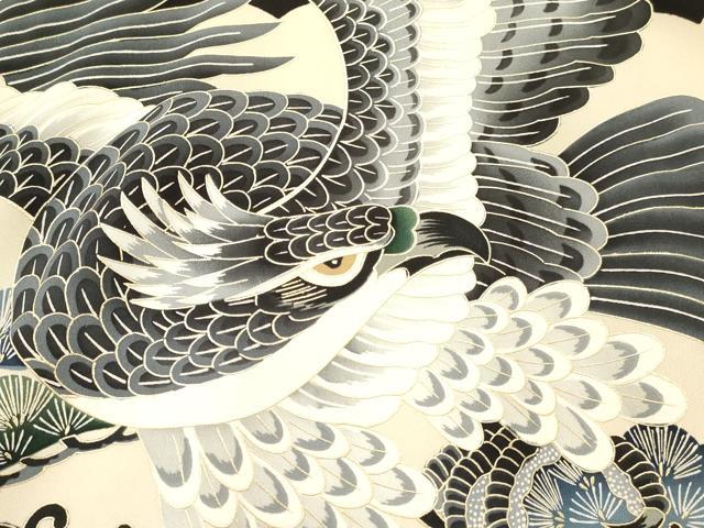 平和屋着物[]お宮参り　男の子　祝着　産着　初着　のしめ　鷹　鷲　松皮菱笹松文　金彩　逸品　DABC5053ma