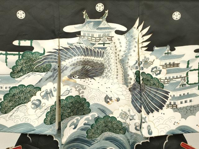 平和屋着物[]お宮参り　男の子　祝着　産着　初着　のしめ　鷹　鷲　風景立波松文　金彩　逸品　DABC5055ma