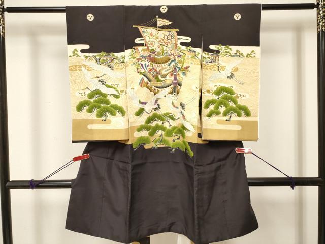 平和屋着物[]お宮参り　男の子　祝着　産着　初着　のしめ　宝船　飛鶴立波松文　金銀彩　逸品　DABC5057ma