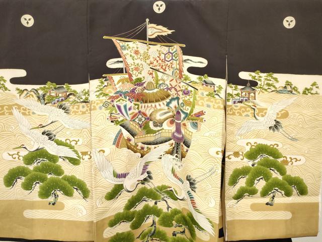 平和屋着物[]お宮参り　男の子　祝着　産着　初着　のしめ　宝船　飛鶴立波松文　金銀彩　逸品　DABC5057ma