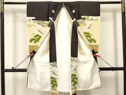 平和屋着物[]お宮参り　男の子　祝着　産着　初着　のしめ　宝船　飛鶴立波松文　金銀彩　逸品　DABC5057ma