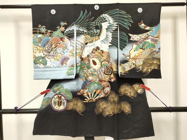 平和屋着物[]お宮参り　男の子　祝着　産着　初着　のしめ　刺繍　鷹　鷲　打ち出の小槌　松文　暈し染め　金彩　逸品　DABC5058ma