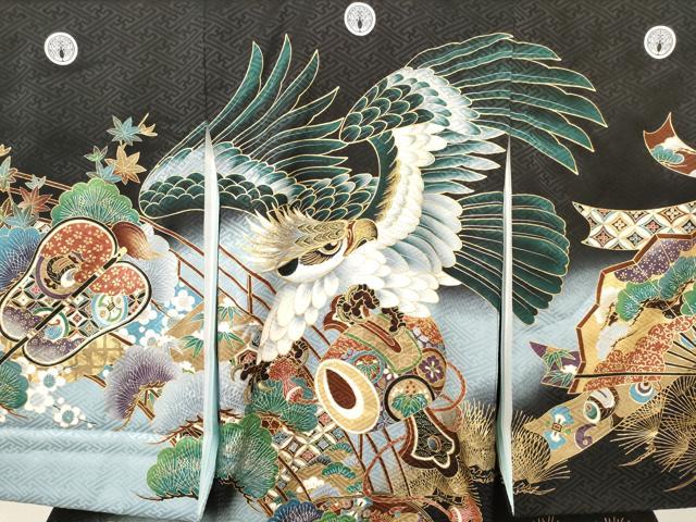 平和屋着物[]お宮参り　男の子　祝着　産着　初着　のしめ　刺繍　鷹　鷲　打ち出の小槌　松文　暈し染め　金彩　逸品　DABC5058ma