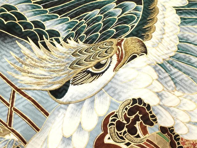 平和屋着物[]お宮参り　男の子　祝着　産着　初着　のしめ　刺繍　鷹　鷲　打ち出の小槌　松文　暈し染め　金彩　逸品　DABC5058ma