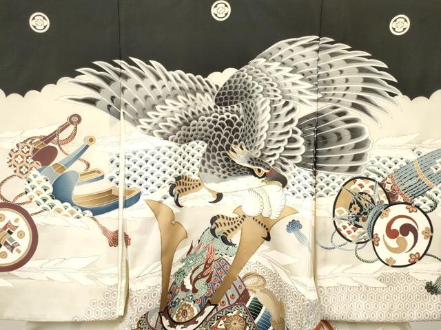 平和屋着物[]お宮参り　男の子　祝着　産着　初着　のしめ　駒刺繍　鷹　鷲　龍　兜　金彩　逸品　DABC5059ma