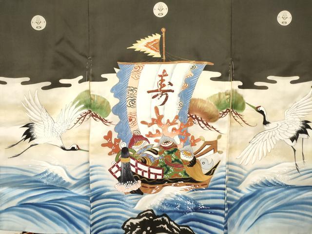 平和屋着物[]お宮参り　男の子　祝着　産着　初着　のしめ　肌襦袢付き　駒刺繍　宝船　立波飛鶴文　暈し染め　金彩　逸品　DABC5060ma
