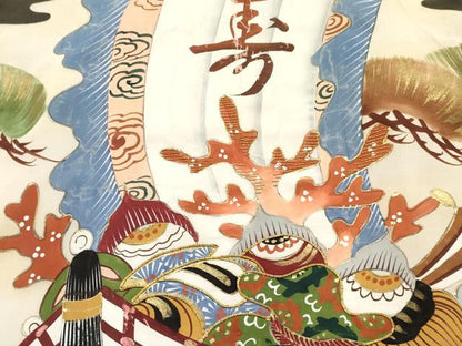 平和屋着物[]お宮参り　男の子　祝着　産着　初着　のしめ　肌襦袢付き　駒刺繍　宝船　立波飛鶴文　暈し染め　金彩　逸品　DABC5060ma