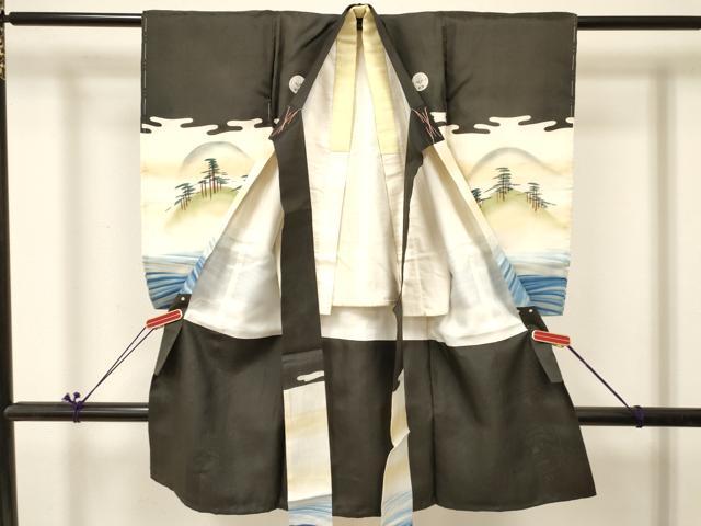 平和屋着物[]お宮参り　男の子　祝着　産着　初着　のしめ　肌襦袢付き　駒刺繍　宝船　立波飛鶴文　暈し染め　金彩　逸品　DABC5060ma