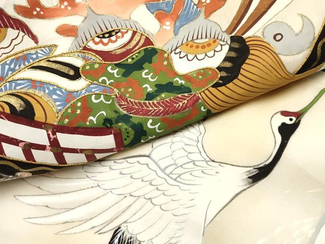 平和屋着物[]お宮参り　男の子　祝着　産着　初着　のしめ　肌襦袢付き　駒刺繍　宝船　立波飛鶴文　暈し染め　金彩　逸品　DABC5060ma
