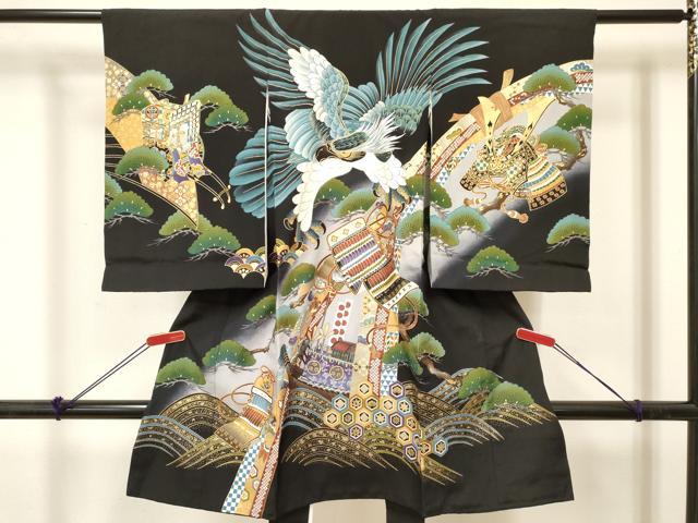 平和屋着物[]お宮参り　男の子　祝着　産着　初着　のしめ　鷹　鷲　龍　兜　舟　松文　暈し染め　金銀彩　逸品　DABC5063ma