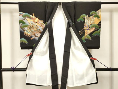 平和屋着物[]お宮参り　男の子　祝着　産着　初着　のしめ　鷹　鷲　龍　兜　舟　松文　暈し染め　金銀彩　逸品　DABC5063ma