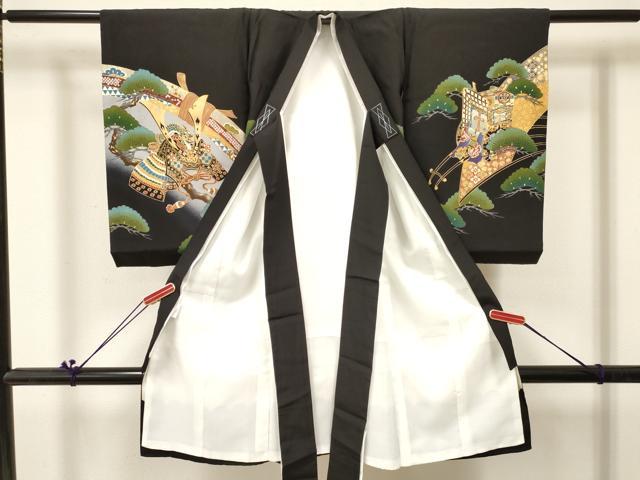 平和屋着物[]お宮参り　男の子　祝着　産着　初着　のしめ　鷹　鷲　龍　兜　舟　松文　暈し染め　金銀彩　逸品　DABC5063ma