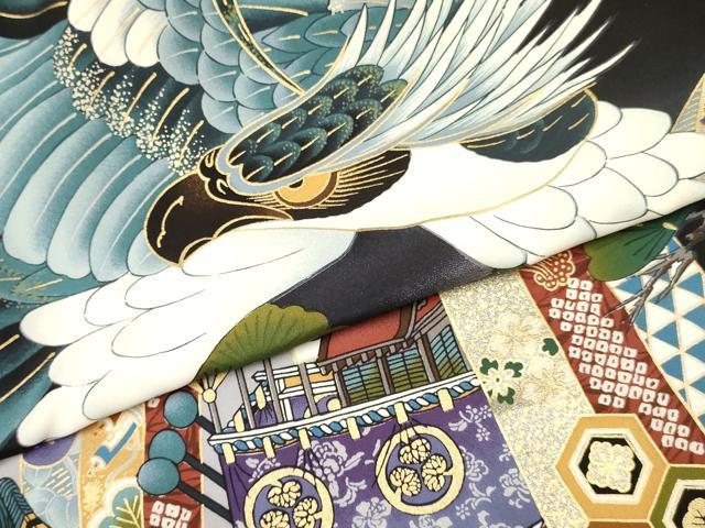 平和屋着物[]お宮参り　男の子　祝着　産着　初着　のしめ　鷹　鷲　龍　兜　舟　松文　暈し染め　金銀彩　逸品　DABC5063ma