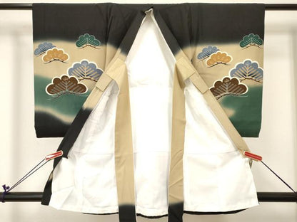 平和屋着物[]お宮参り　男の子　祝着　産着　初着　のしめ　鷹　鷲　片輪車松文　暈し染め　金彩　逸品　DABC5064ma