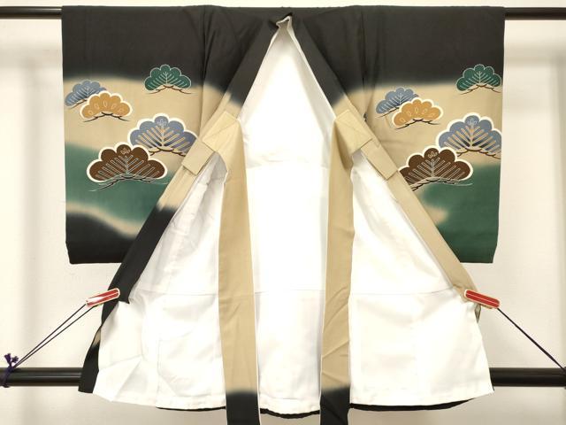 平和屋着物[]お宮参り　男の子　祝着　産着　初着　のしめ　鷹　鷲　片輪車松文　暈し染め　金彩　逸品　DABC5064ma