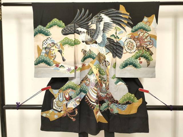 平和屋着物[]お宮参り　男の子　祝着　産着　初着　のしめ　鷹　鷲　龍　兜　束ね熨斗松文　暈し染め　金彩　逸品　DABC5065ma