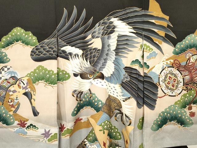 平和屋着物[]お宮参り　男の子　祝着　産着　初着　のしめ　鷹　鷲　龍　兜　束ね熨斗松文　暈し染め　金彩　逸品　DABC5065ma
