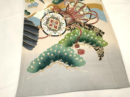 平和屋着物[]お宮参り　男の子　祝着　産着　初着　のしめ　鷹　鷲　龍　兜　束ね熨斗松文　暈し染め　金彩　逸品　DABC5065ma