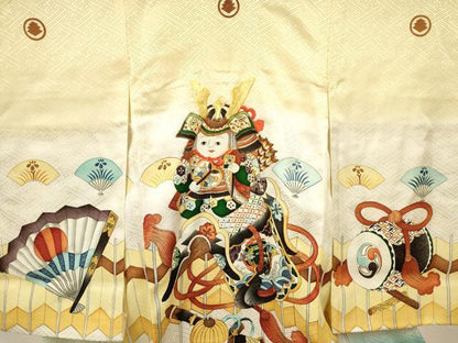 平和屋着物[]お宮参り　男の子　祝着　産着　初着　のしめ　手描き　駒刺繍　童子　兜　吉祥文　暈し染め　逸品　DABC5068ma