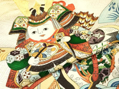 平和屋着物[]お宮参り　男の子　祝着　産着　初着　のしめ　手描き　駒刺繍　童子　兜　吉祥文　暈し染め　逸品　DABC5068ma