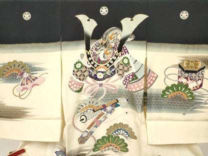 平和屋着物[]お宮参り　男の子　祝着　産着　初着　のしめ　龍　兜　貝桶絵巻梅松文　金銀彩　逸品　DABC5069ma