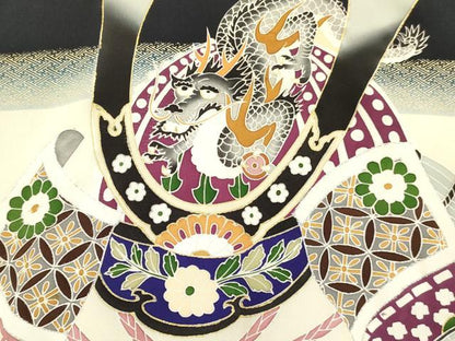 平和屋着物[]お宮参り　男の子　祝着　産着　初着　のしめ　龍　兜　貝桶絵巻梅松文　金銀彩　逸品　DABC5069ma