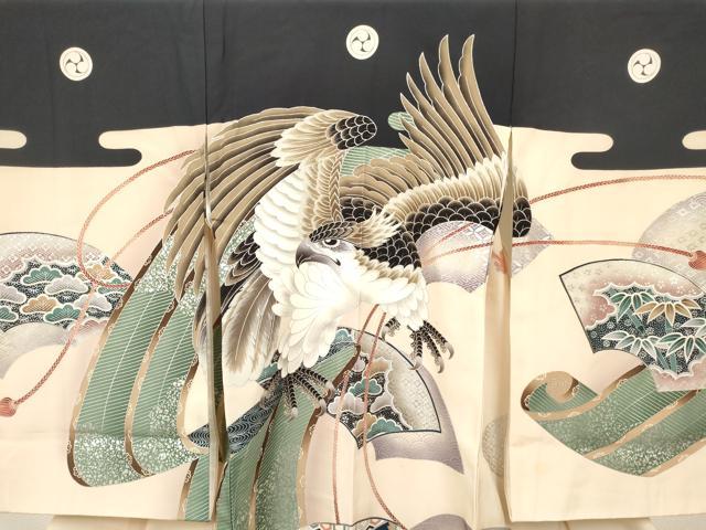 平和屋着物[]お宮参り　男の子　祝着　産着　初着　のしめ　龍　兜　地紙重ね松文　銀彩　逸品　DABC5070ma