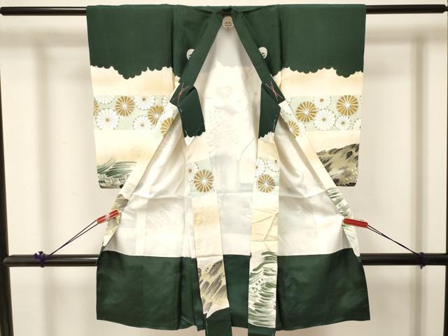 平和屋着物[]お宮参り　男の子　祝着　産着　初着　のしめ　刺繍　鶴　菊　波文　暈し染め　金彩　逸品　DABC5071ma