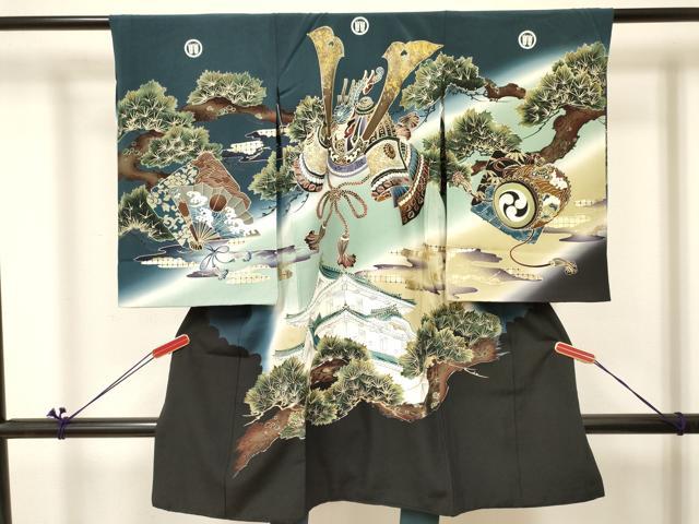 平和屋着物[]お宮参り　男の子　祝着　産着　初着　のしめ　龍　兜　風景松文　暈し染め　金銀彩　逸品　DABC5072ma