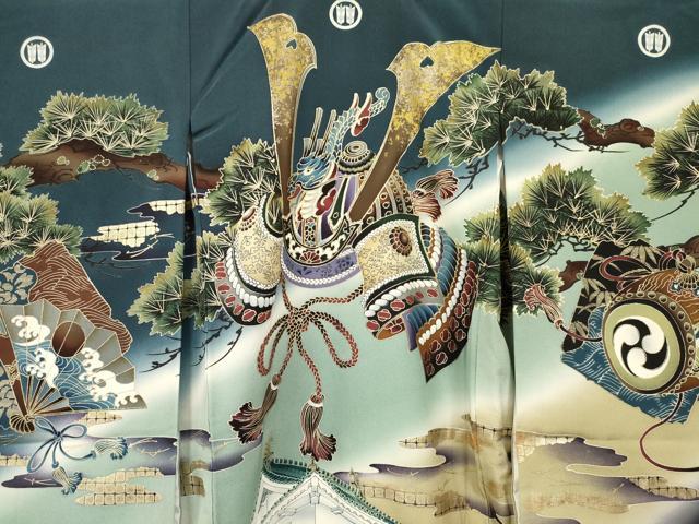 平和屋着物[]お宮参り　男の子　祝着　産着　初着　のしめ　龍　兜　風景松文　暈し染め　金銀彩　逸品　DABC5072ma