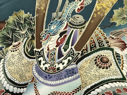 平和屋着物[]お宮参り　男の子　祝着　産着　初着　のしめ　龍　兜　風景松文　暈し染め　金銀彩　逸品　DABC5072ma