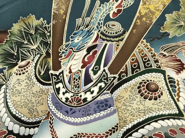 平和屋着物[]お宮参り　男の子　祝着　産着　初着　のしめ　龍　兜　風景松文　暈し染め　金銀彩　逸品　DABC5072ma