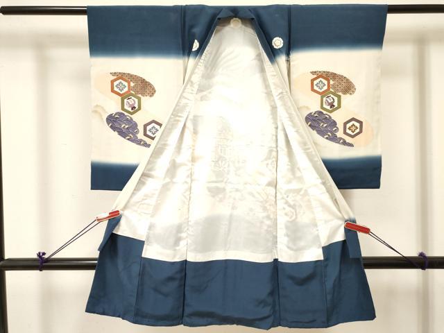 平和屋着物[]お宮参り　男の子　祝着　産着　初着　のしめ　鷹　鷲　御所車鼓花文　暈し染め　金彩　逸品　DABC5073ma