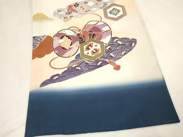 平和屋着物[]お宮参り　男の子　祝着　産着　初着　のしめ　鷹　鷲　御所車鼓花文　暈し染め　金彩　逸品　DABC5073ma