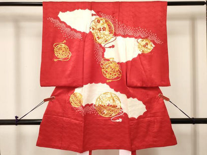 平和屋着物[]お宮参り　女の子　祝着　産着　初着　のしめ　駒刺繍　絞り　鞠花文　逸品　DABC5074ma