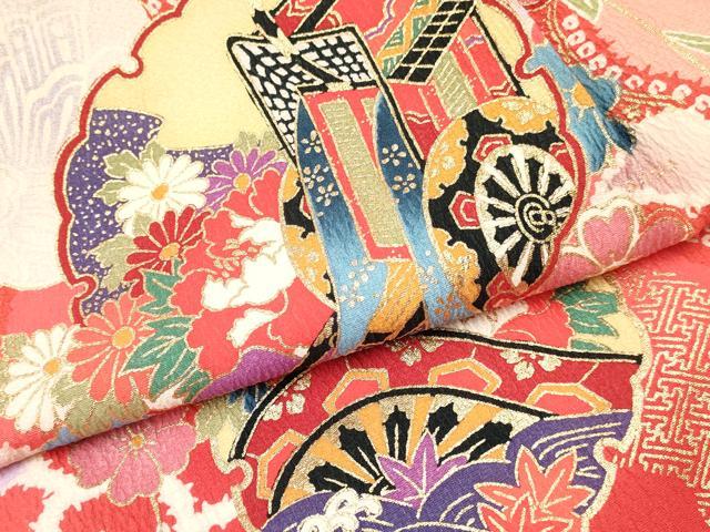 平和屋着物[]お宮参り　女の子　祝着　産着　初着　のしめ　雪輪御所車花文　金彩　逸品　DABC5075ma