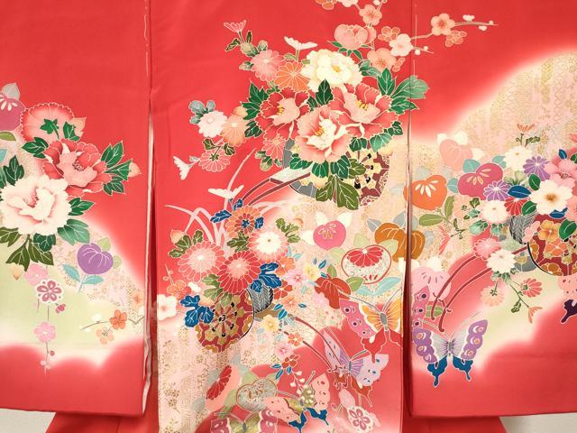 平和屋着物[]お宮参り　女の子　祝着　産着　初着　のしめ　舞蝶花車文　暈し染め　金銀彩　逸品　DABC5076ma