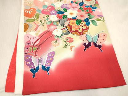 平和屋着物[]お宮参り　女の子　祝着　産着　初着　のしめ　舞蝶花車文　暈し染め　金銀彩　逸品　DABC5076ma