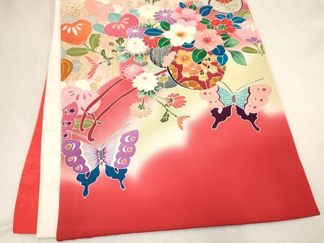 平和屋着物[]お宮参り　女の子　祝着　産着　初着　のしめ　舞蝶花車文　暈し染め　金銀彩　逸品　DABC5076ma