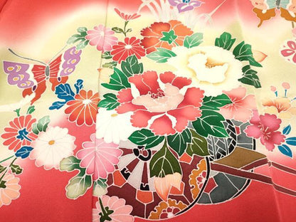 平和屋着物[]お宮参り　女の子　祝着　産着　初着　のしめ　舞蝶花車文　暈し染め　金銀彩　逸品　DABC5076ma