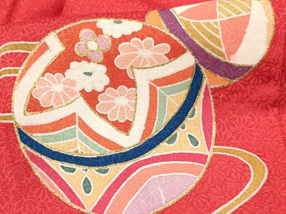 平和屋着物[]七五三　女の子　子供　被布　鞠花文　金彩　逸品　DABC5078ma
