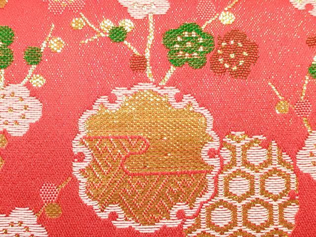 平和屋着物[]女の子　３歳　子供　小物セット(草履・バッグ・帯締め)　雪輪枝梅文　金糸　箱付き　逸品　DABC5099ma