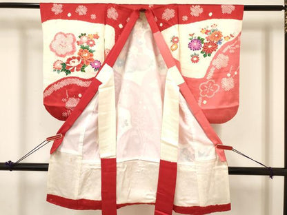 平和屋着物[]七五三　女の子　３歳　祝着　三つ身　長襦袢(袷)セット　絞り　花車文　金彩　箱付き　逸品　DABC5103ma