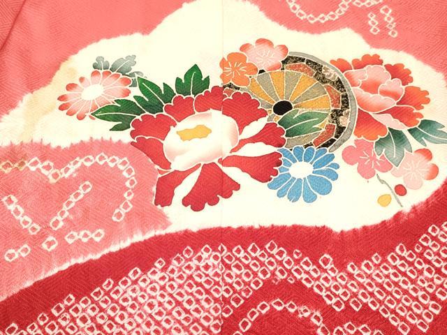 平和屋着物[]七五三　女の子　３歳　祝着　三つ身　長襦袢(袷)セット　絞り　花車文　金彩　箱付き　逸品　DABC5103ma