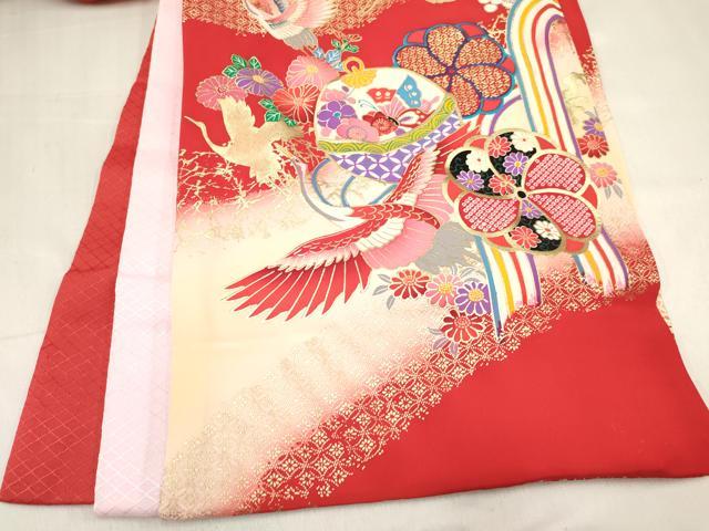 平和屋着物[]お宮参り　女の子　祝着　産着　初着　のしめ　飛鶴鞠花蝶文　暈し染め　金彩　箱付き　逸品　未使用　DABC5105ma