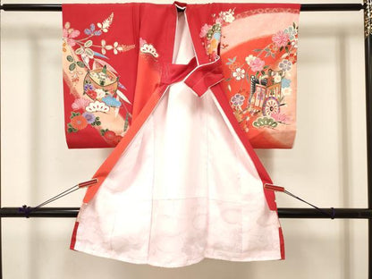平和屋着物[]お宮参り　女の子　祝着　産着　初着　のしめ　飛鶴鈴花文　暈し染め　金彩　箱付き　逸品　未使用　DABC5106ma
