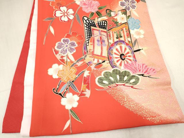 平和屋着物[]お宮参り　女の子　祝着　産着　初着　のしめ　飛鶴鈴花文　暈し染め　金彩　箱付き　逸品　未使用　DABC5106ma